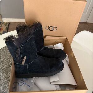 UGG Dark Suede Boots with Fur Trim